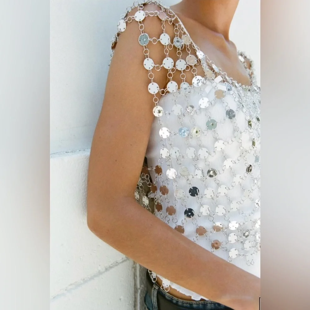 Zara Silver Beaded festival chain Top - Picture 4 of 6